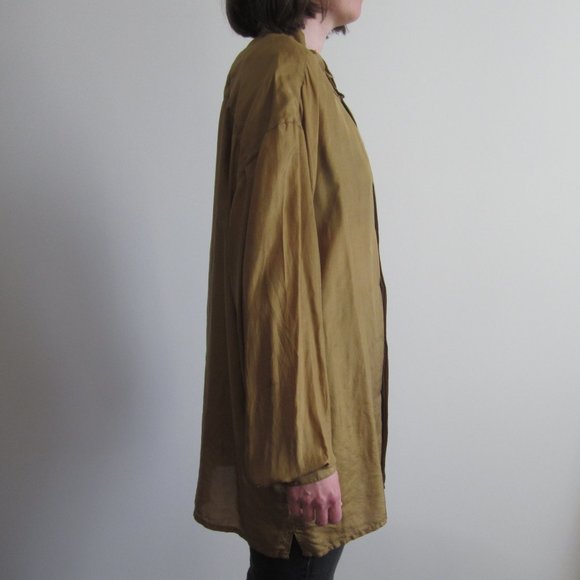 Vintage 1980s silk chartreuse button up blouse - Picture 5 of 6